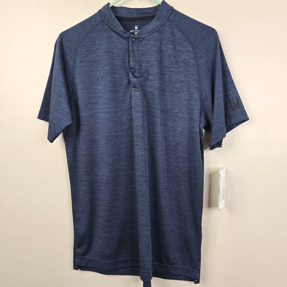 NEW Spyder Short Sleeve Space Dyed Collarless 2 Button Polo Shirt Medium